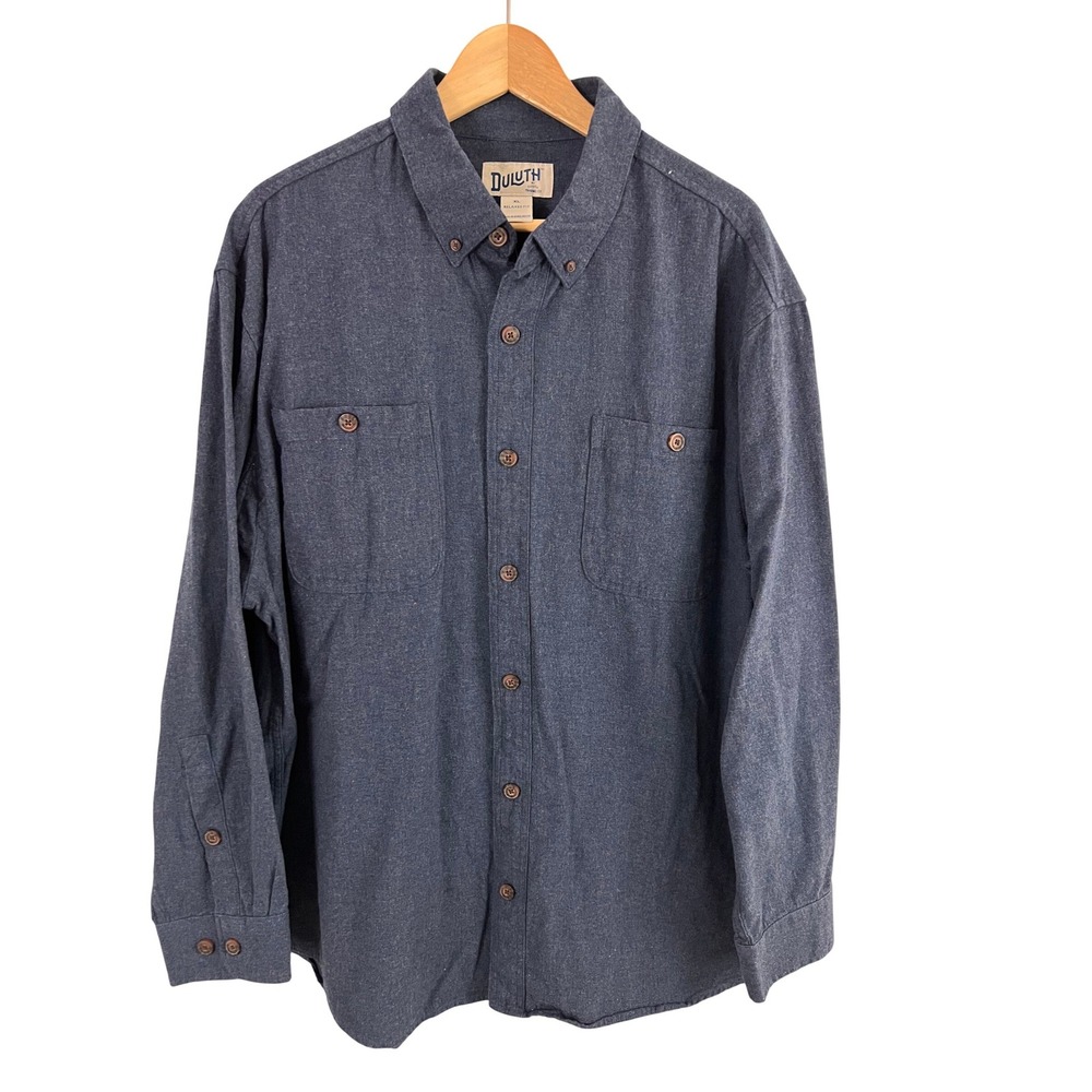 Duluth Trading Co Flannel Shirt Mens XL Blue Free Swingin Solid Relaxed Fit